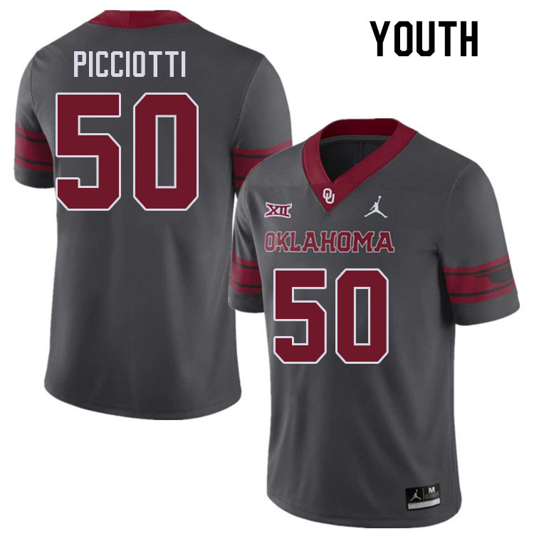 Youth #50 Phil Picciotti Oklahoma Sooners College Football Jerseys Stitched-Charcoal